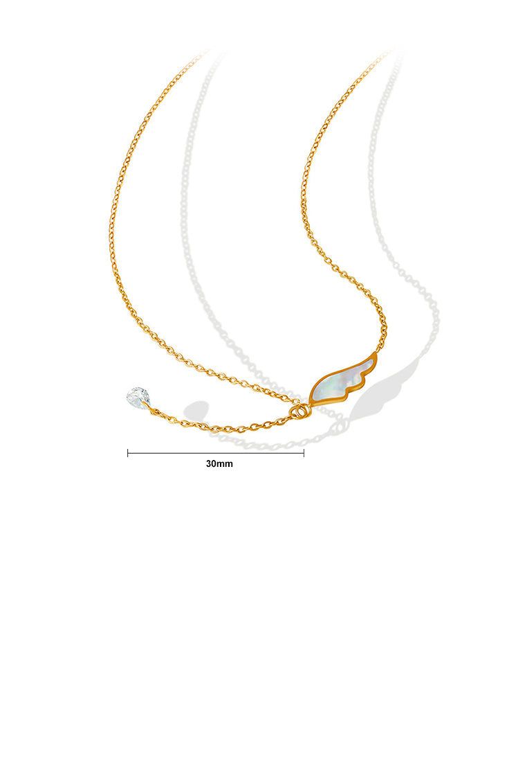 Fashion Simple Plated Gold 316L Stainless Steel Wing Tassel Pendant with Cubic Zirconia and Necklace - Luxurious Look