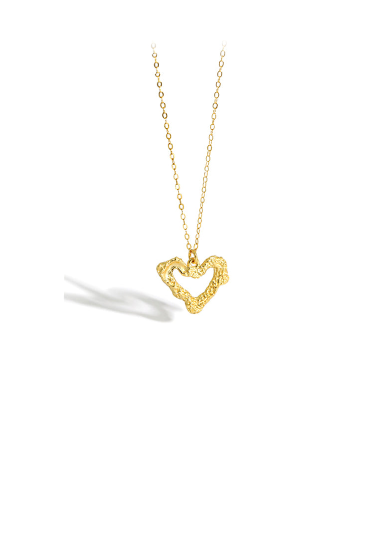925 Sterling Silver Plated Gold Simple and Fashion Hollow Pattern Heart Pendant with Necklace