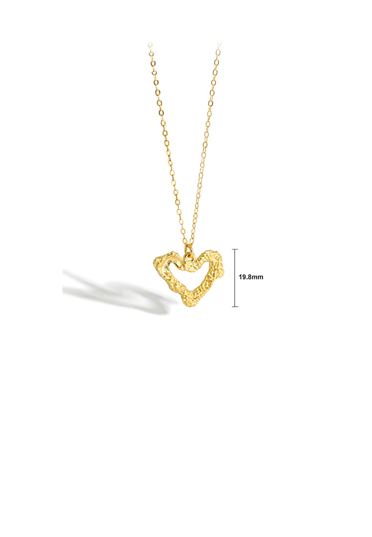 925 Sterling Silver Plated Gold Simple and Fashion Hollow Pattern Heart Pendant with Necklace