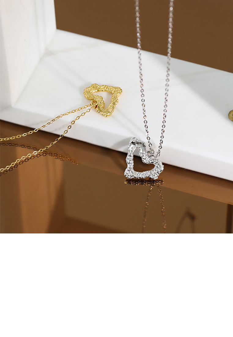 925 Sterling Silver Plated Gold Simple and Fashion Hollow Pattern Heart Pendant with Necklace