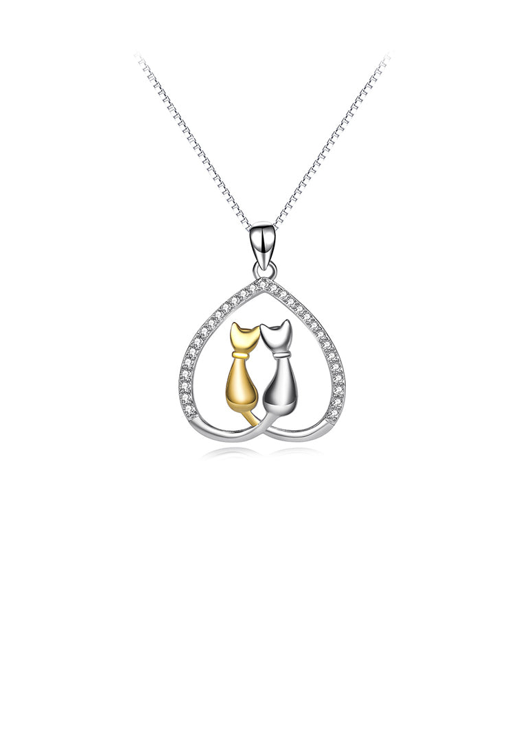 925 Sterling Silver Fashion Simple Cat Heart Pendant with Cubic Zirconia and Necklace - Luxurious Look