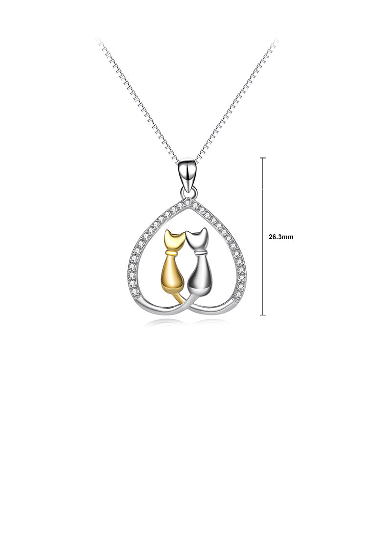 925 Sterling Silver Fashion Simple Cat Heart Pendant with Cubic Zirconia and Necklace - Luxurious Look