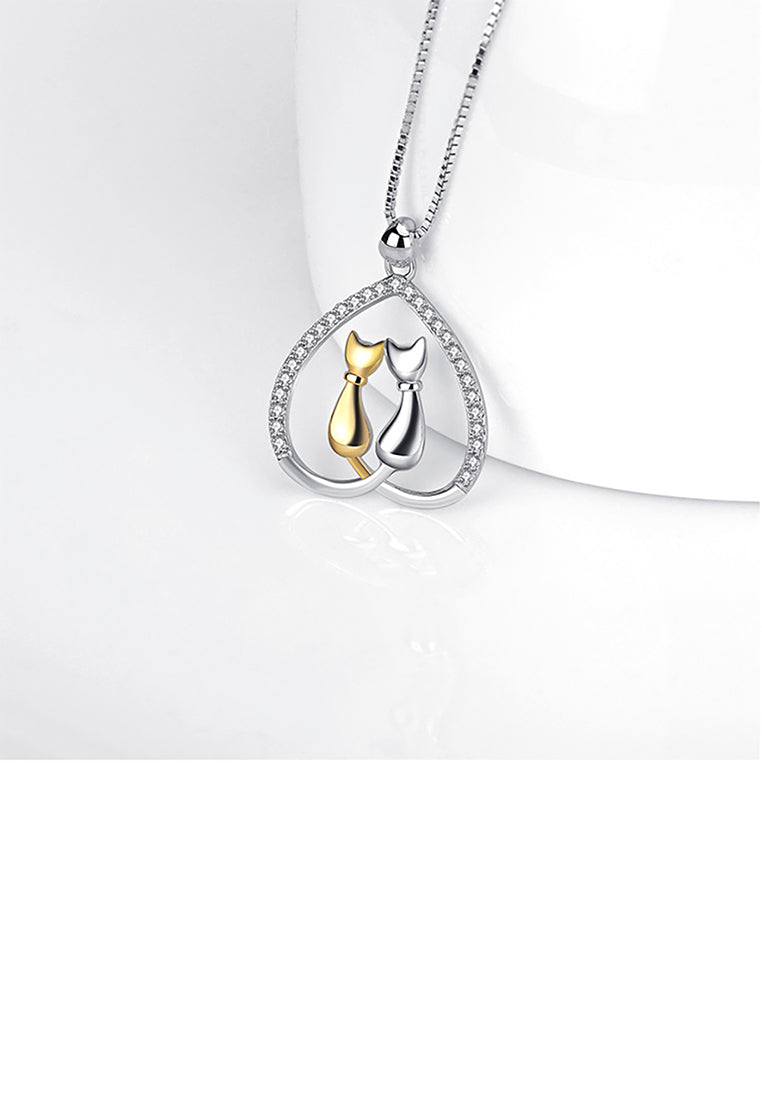 925 Sterling Silver Fashion Simple Cat Heart Pendant with Cubic Zirconia and Necklace - Luxurious Look