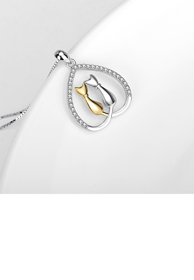 925 Sterling Silver Fashion Simple Cat Heart Pendant with Cubic Zirconia and Necklace - Luxurious Look