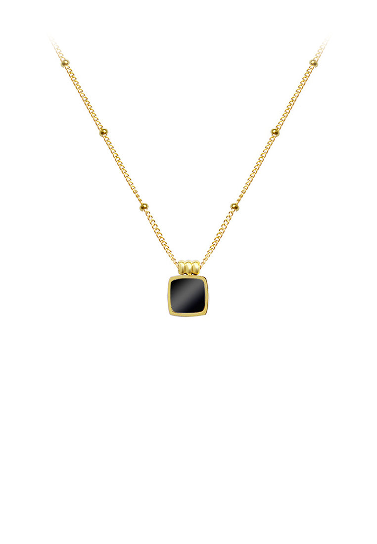 Simple Fashion Plated Gold Geometric Square Black Shell 316L Stainless Steel Pendant with Necklace