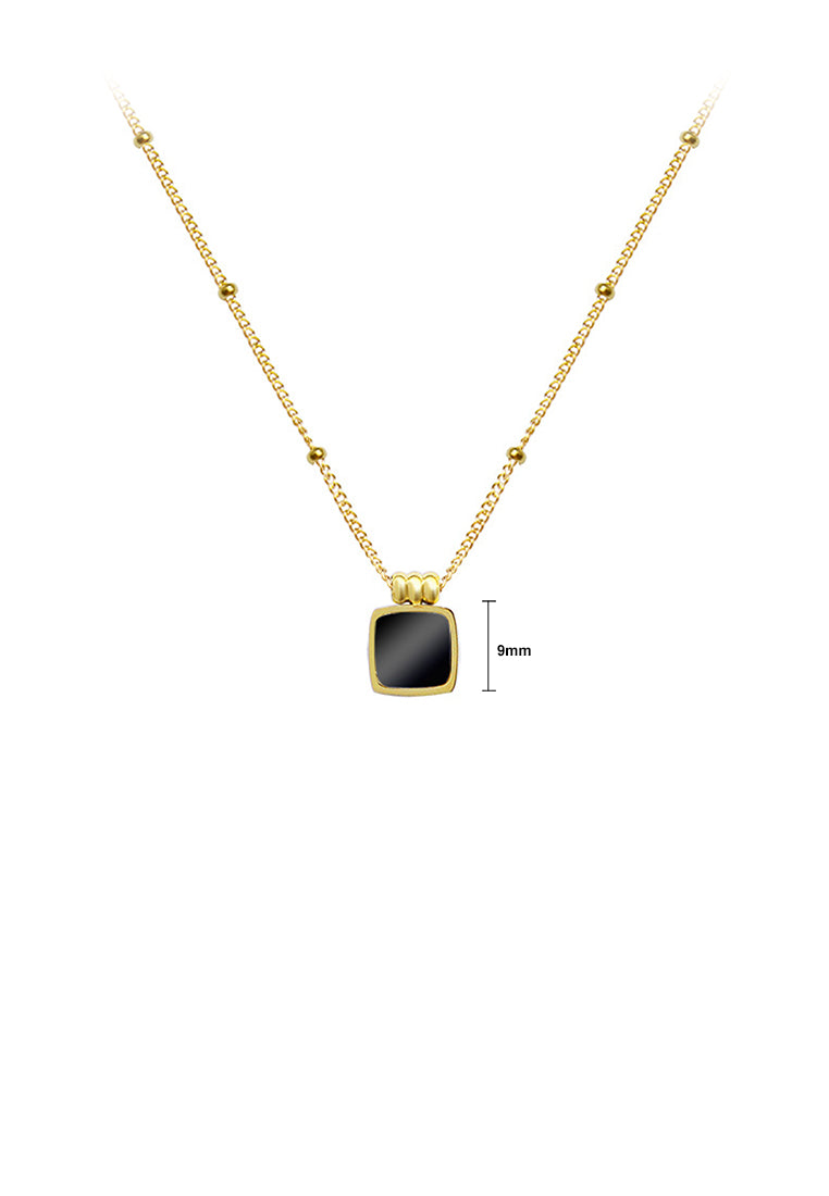 Simple Fashion Plated Gold Geometric Square Black Shell 316L Stainless Steel Pendant with Necklace