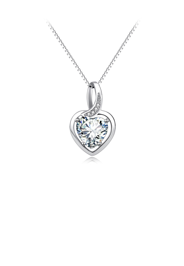 925 Sterling Silver Fashion Romantic Heart Pendant with Cubic Zirconia and Necklace - Luxurious Look