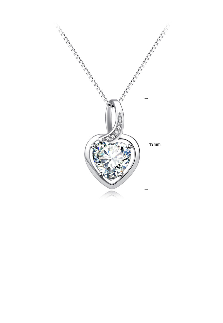925 Sterling Silver Fashion Romantic Heart Pendant with Cubic Zirconia and Necklace - Luxurious Look