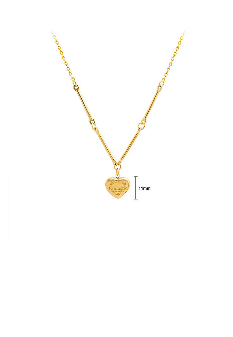 Simple Fashion Plated Gold 316L Stainless Steel Heart Pendant with Necklace