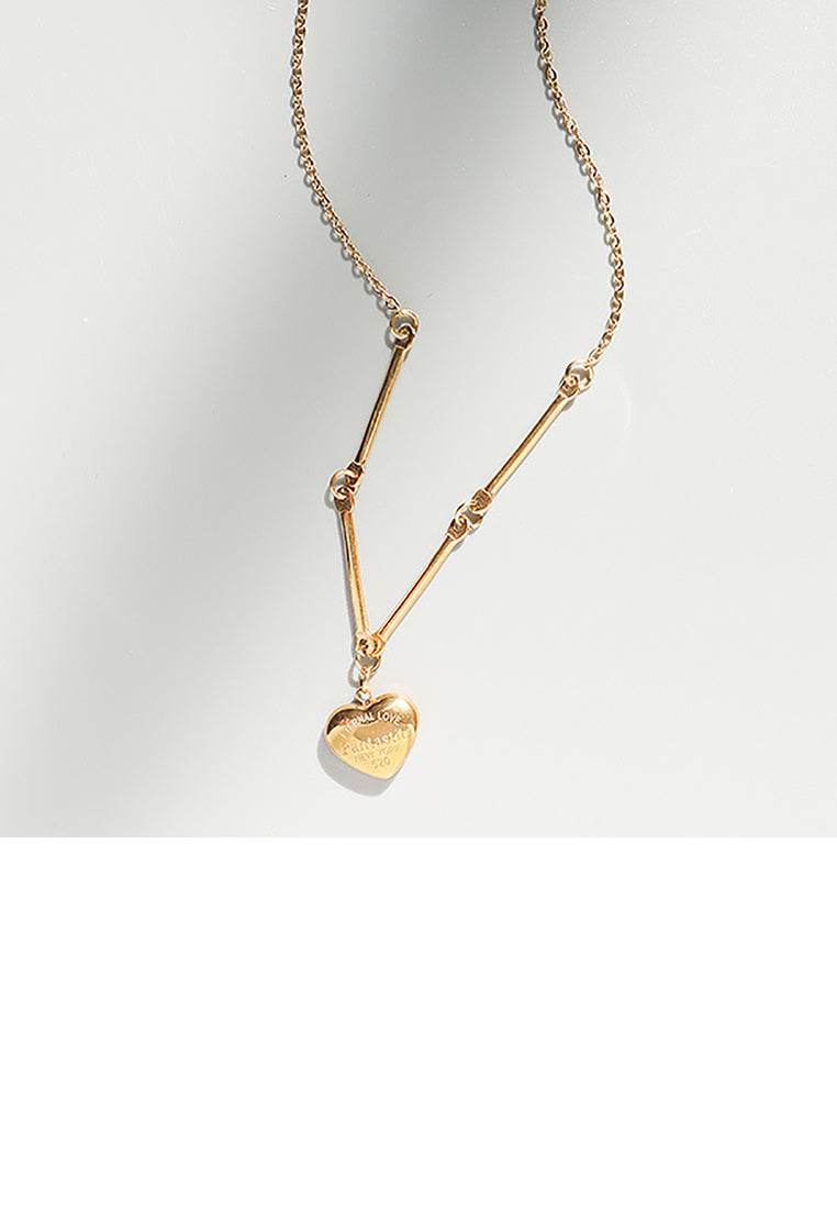 Simple Fashion Plated Gold 316L Stainless Steel Heart Pendant with Necklace