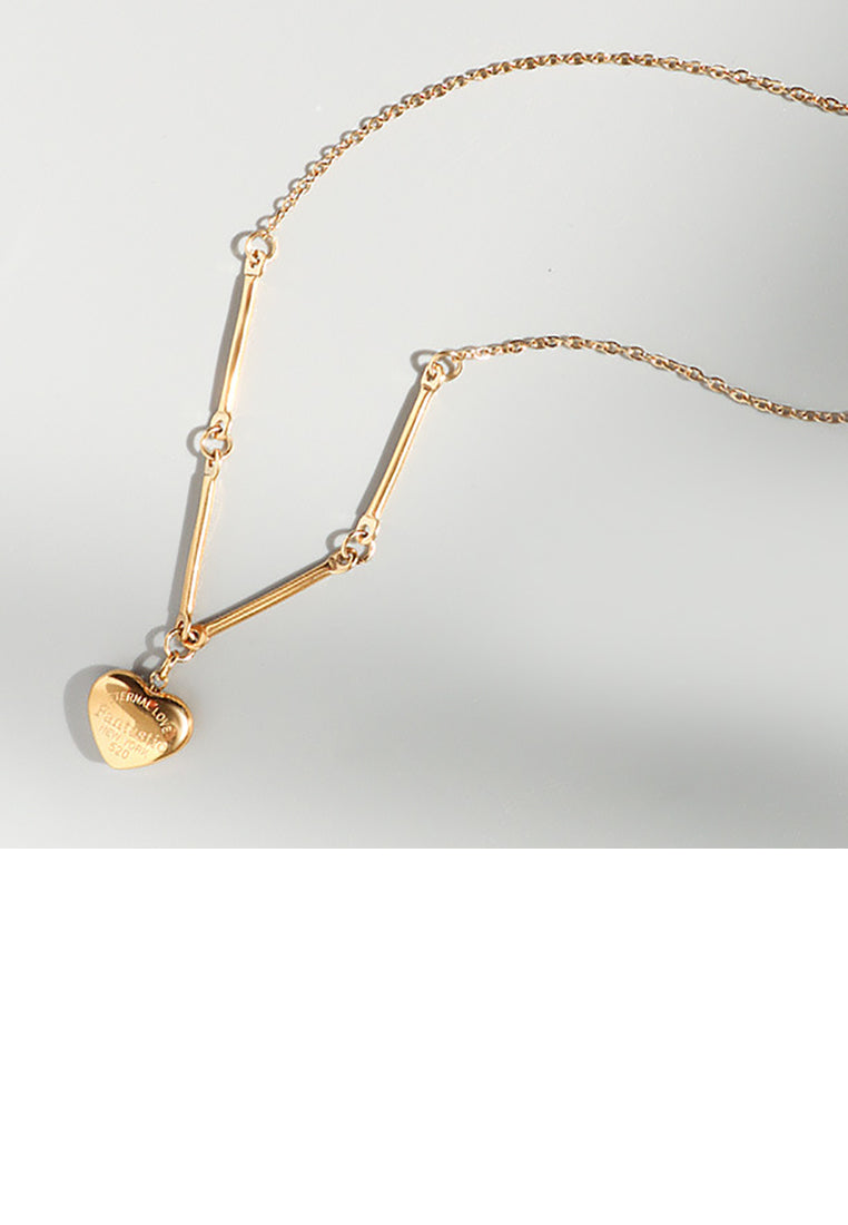Simple Fashion Plated Gold 316L Stainless Steel Heart Pendant with Necklace