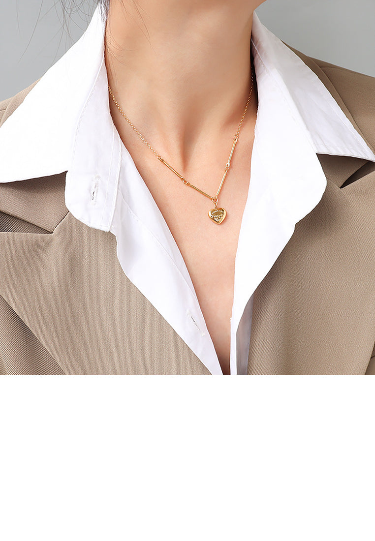 Simple Fashion Plated Gold 316L Stainless Steel Heart Pendant with Necklace