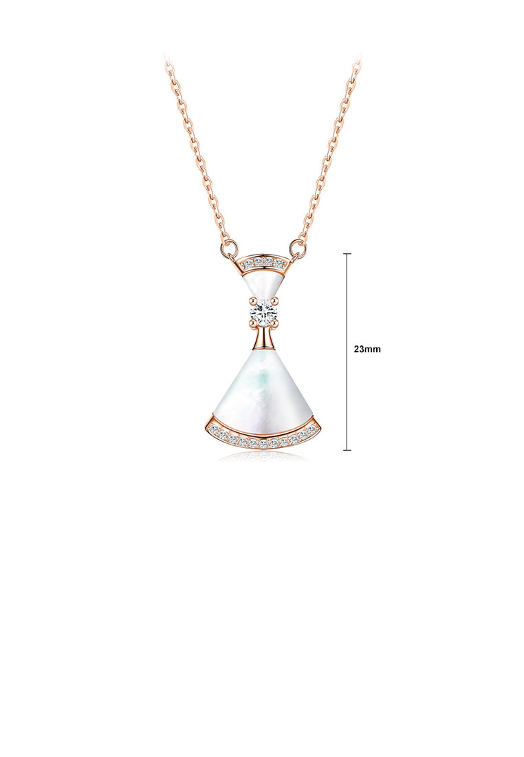 925 Sterling Silver Plated Rose Gold Fashion Simple Fan-shaped Skirt Pendant with Cubic Zirconia and Necklace - Luxurious Look