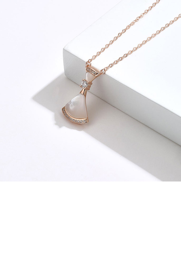 925 Sterling Silver Plated Rose Gold Fashion Simple Fan-shaped Skirt Pendant with Cubic Zirconia and Necklace - Luxurious Look