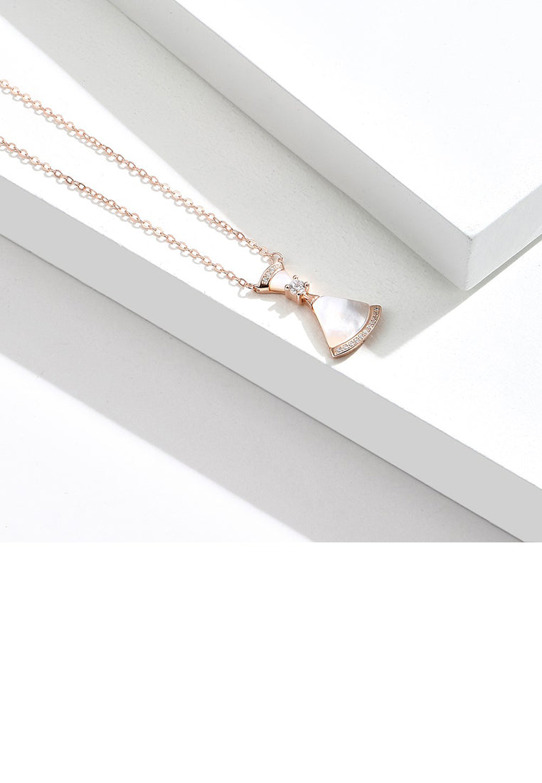 925 Sterling Silver Plated Rose Gold Fashion Simple Fan-shaped Skirt Pendant with Cubic Zirconia and Necklace - Luxurious Look