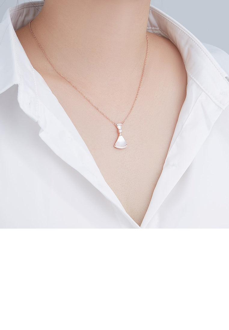 925 Sterling Silver Plated Rose Gold Fashion Simple Fan-shaped Skirt Pendant with Cubic Zirconia and Necklace - Luxurious Look
