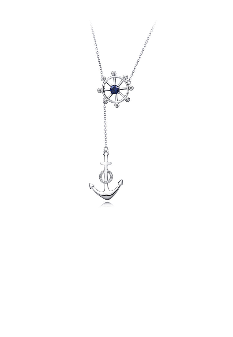 925 Sterling Silver Fashion Simple Anchor Boat Tuo Tassel Pendant with Cubic Zirconia and Necklace - Luxurious Look