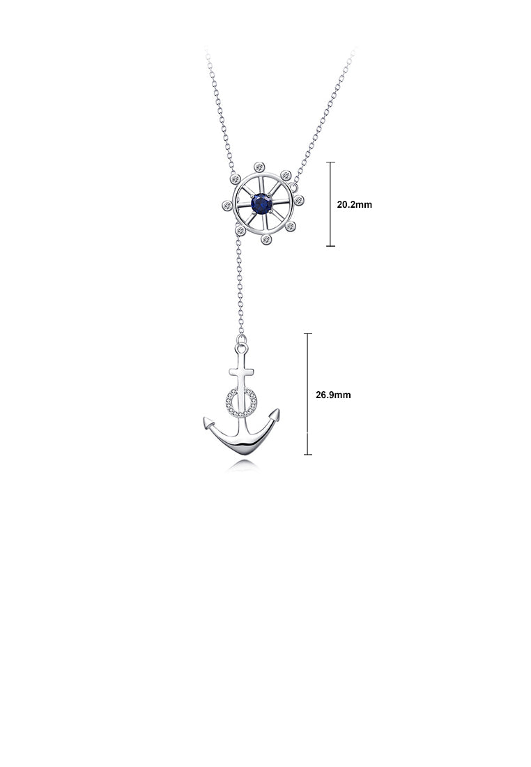 925 Sterling Silver Fashion Simple Anchor Boat Tuo Tassel Pendant with Cubic Zirconia and Necklace - Luxurious Look