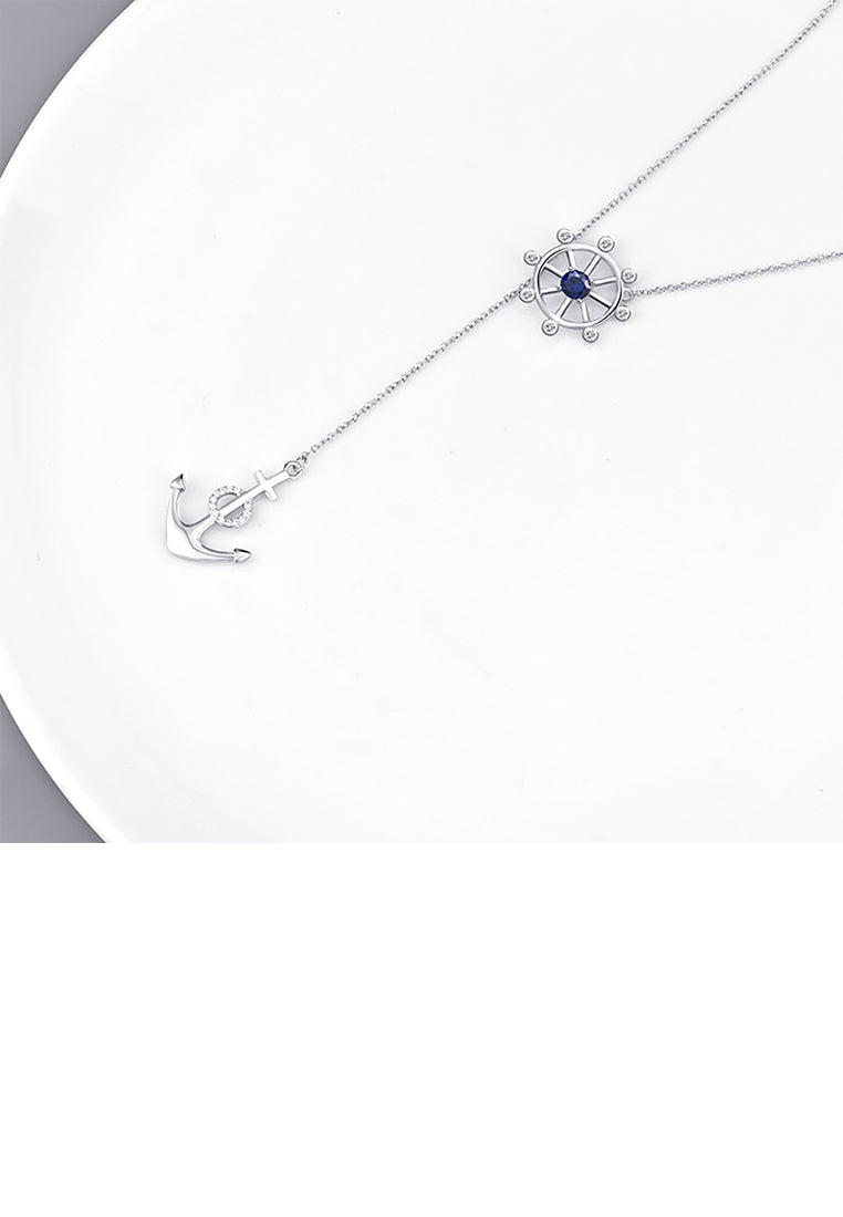 925 Sterling Silver Fashion Simple Anchor Boat Tuo Tassel Pendant with Cubic Zirconia and Necklace - Luxurious Look