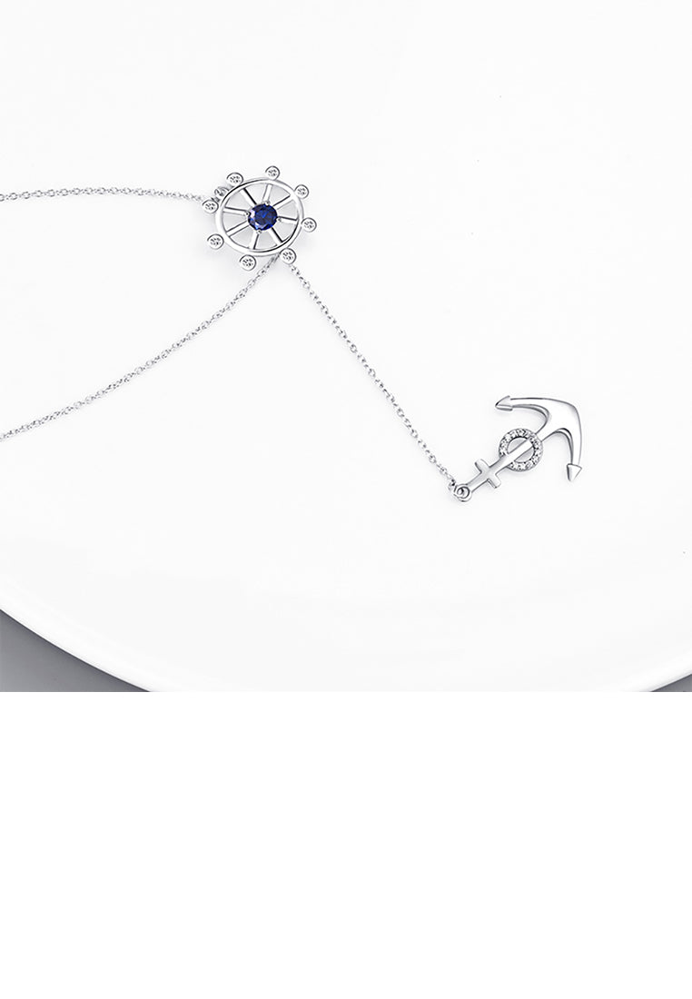 925 Sterling Silver Fashion Simple Anchor Boat Tuo Tassel Pendant with Cubic Zirconia and Necklace - Luxurious Look
