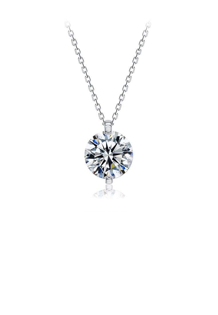 925 Sterling Silver Simple Fashion Geometric Round Cubic Zirconia Pendant with Necklace - Luxurious Look