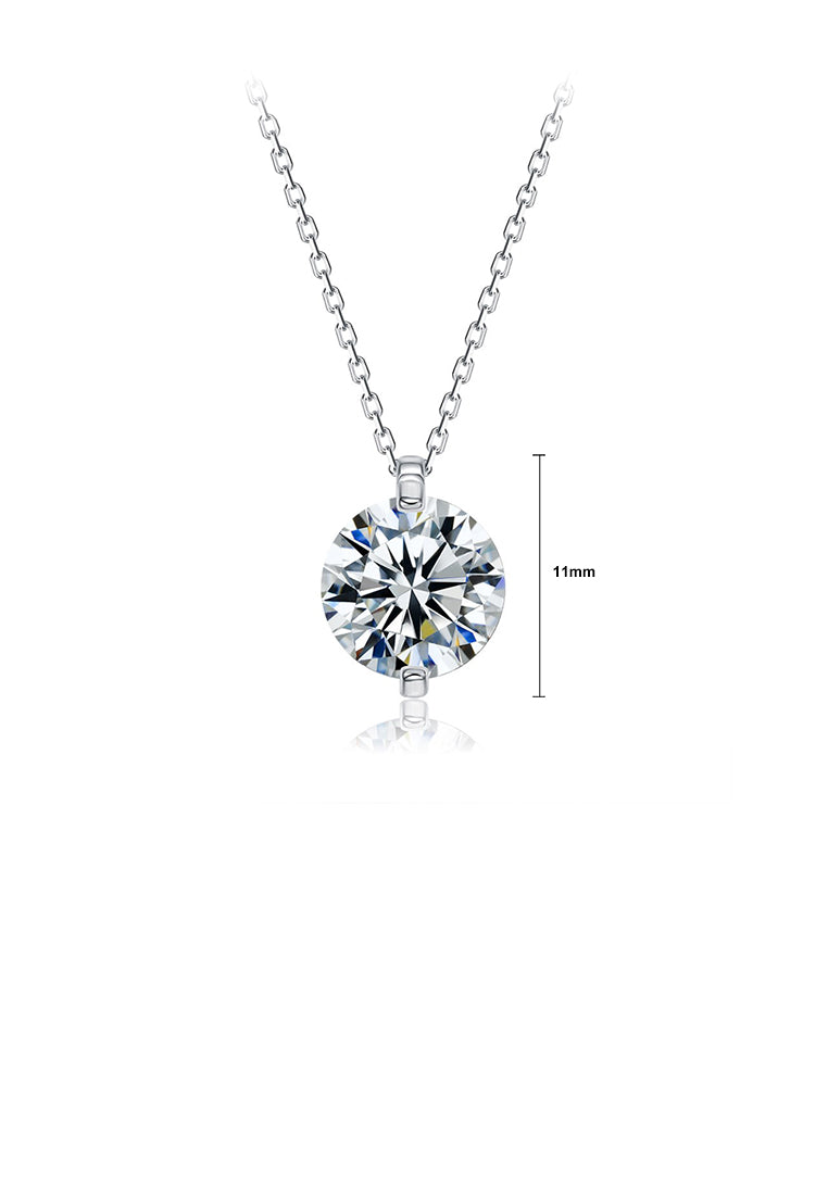 925 Sterling Silver Simple Fashion Geometric Round Cubic Zirconia Pendant with Necklace - Luxurious Look