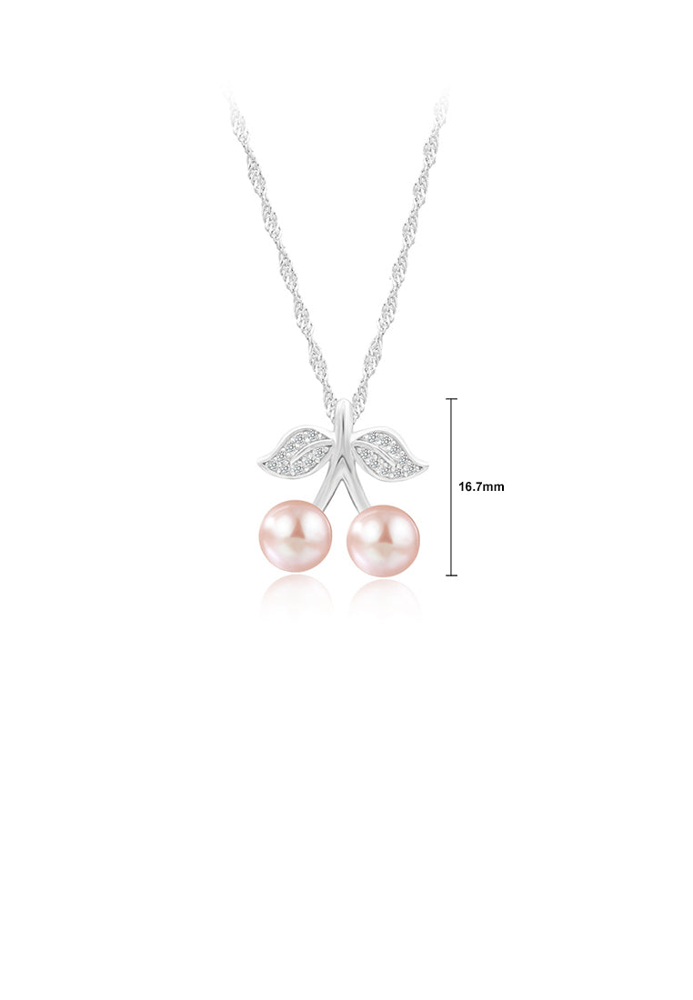 925 Sterling Silver Simple Sweet Cherry Purple Freshwater Pearl Pendant with Cubic Zirconia and Necklace - Luxurious Look