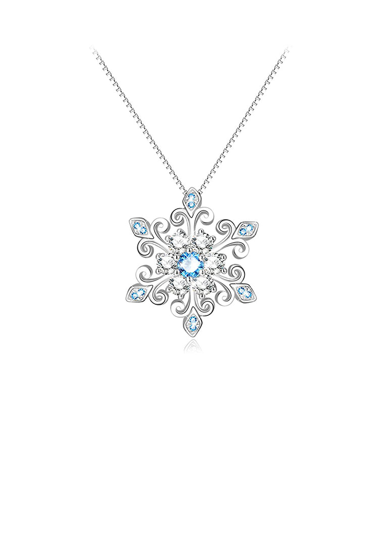 925 Sterling Silver Fashion and Elegant Snowflake Pendant with Cubic Zirconia and Necklace - Luxurious Look