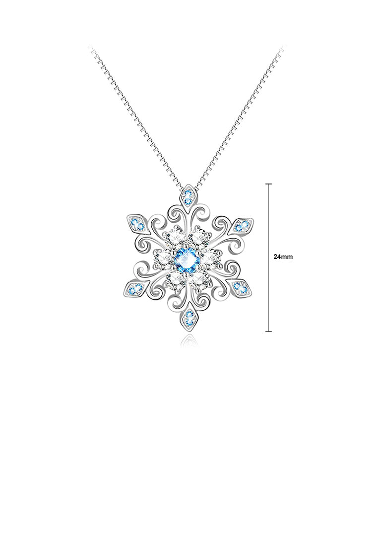 925 Sterling Silver Fashion and Elegant Snowflake Pendant with Cubic Zirconia and Necklace - Luxurious Look