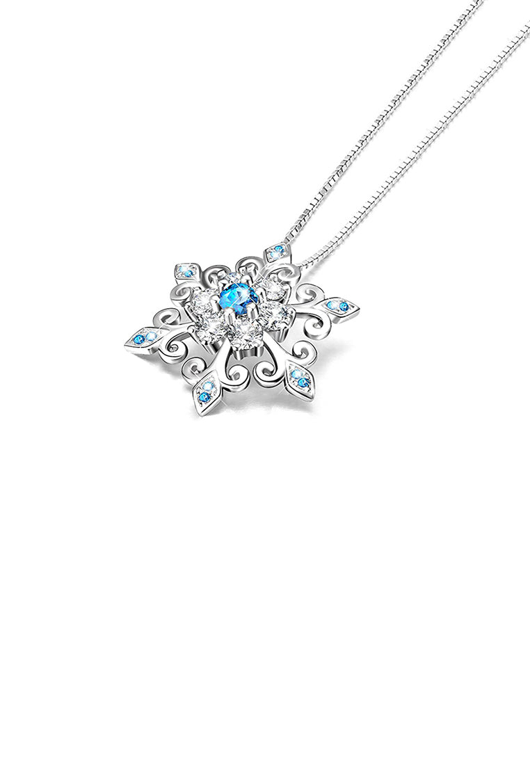 925 Sterling Silver Fashion and Elegant Snowflake Pendant with Cubic Zirconia and Necklace - Luxurious Look