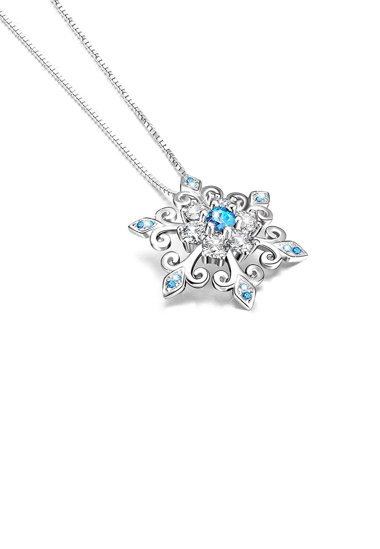 925 Sterling Silver Fashion and Elegant Snowflake Pendant with Cubic Zirconia and Necklace - Luxurious Look