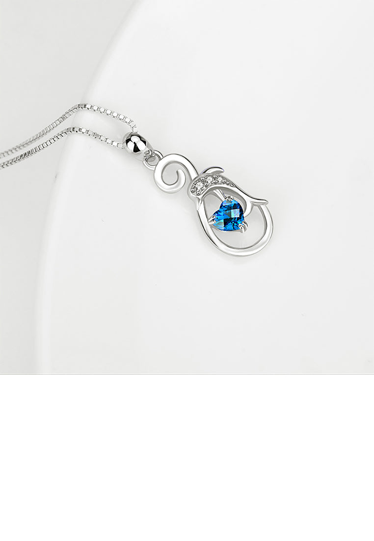 925 Sterling Silver Fashion and Elegant Dolphin Pendant with Blue Cubic Zirconia and Necklace - Luxurious Look