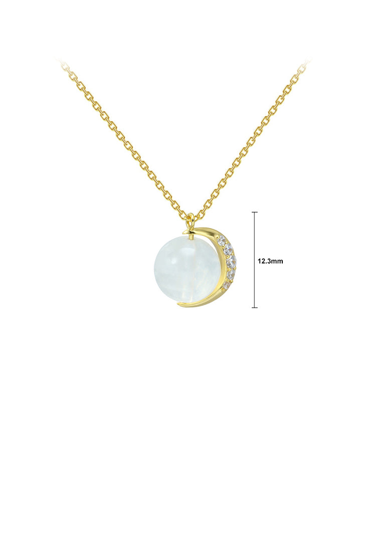925 Sterling Silver Plated Gold Fashion Simple Moon Moonstone Pendant with Cubic Zirconia and Necklace - Luxurious Look