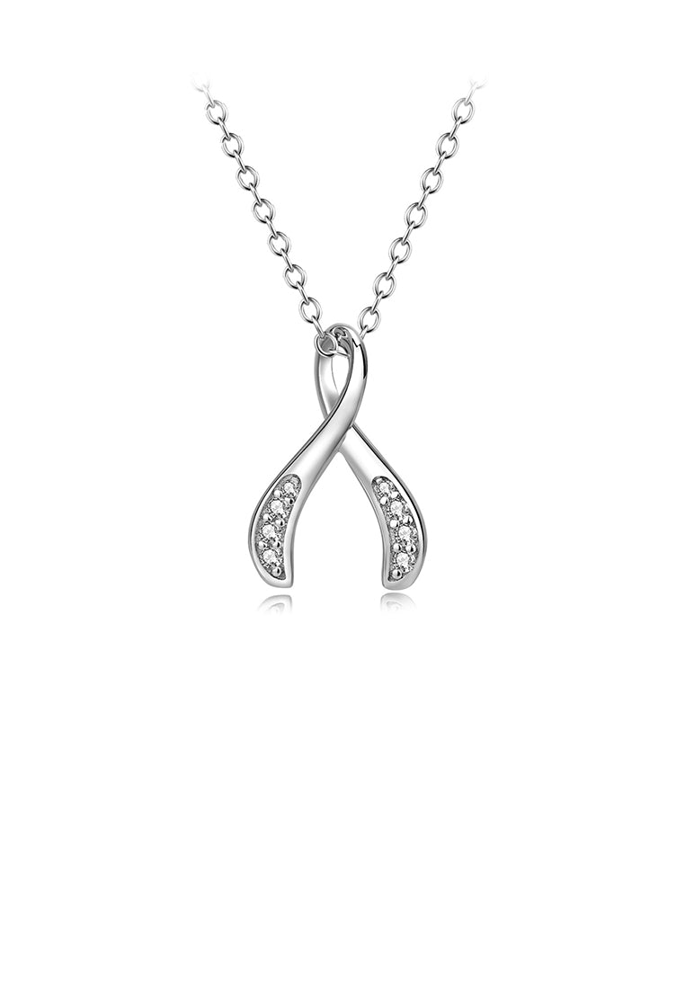 925 Sterling Silver Fashion Wishing Bone Pendant with Cubic Zirconia and Necklace - Luxurious Look