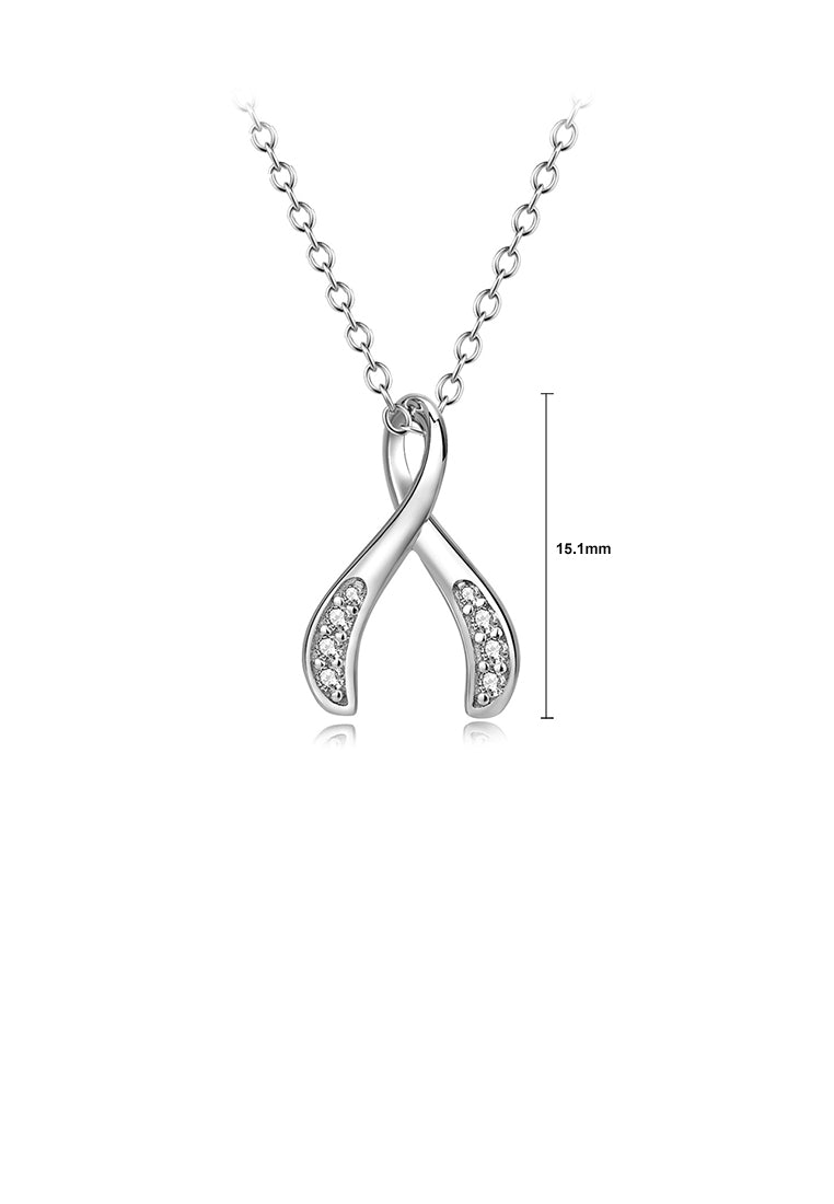 925 Sterling Silver Fashion Wishing Bone Pendant with Cubic Zirconia and Necklace - Luxurious Look