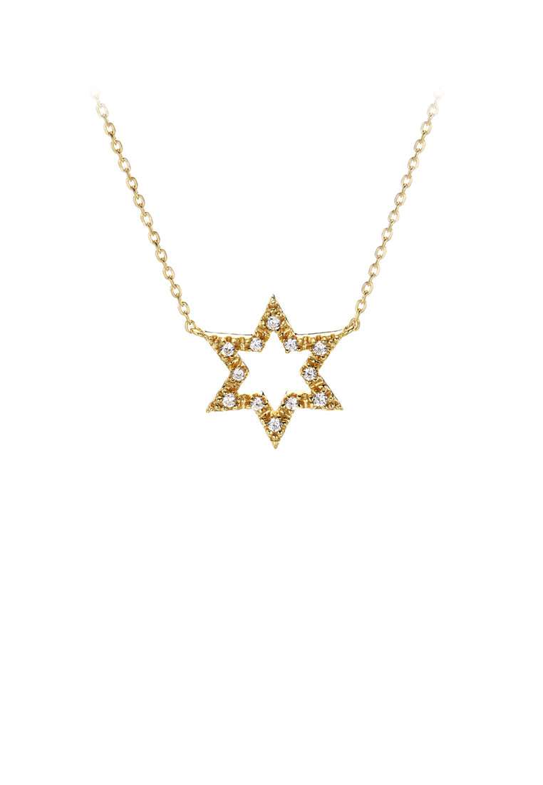 925 Sterling Silver Plated Gold Simple and Fashion Hollow Star Pendant with Cubic Zirconia and Necklace - Luxurious Look