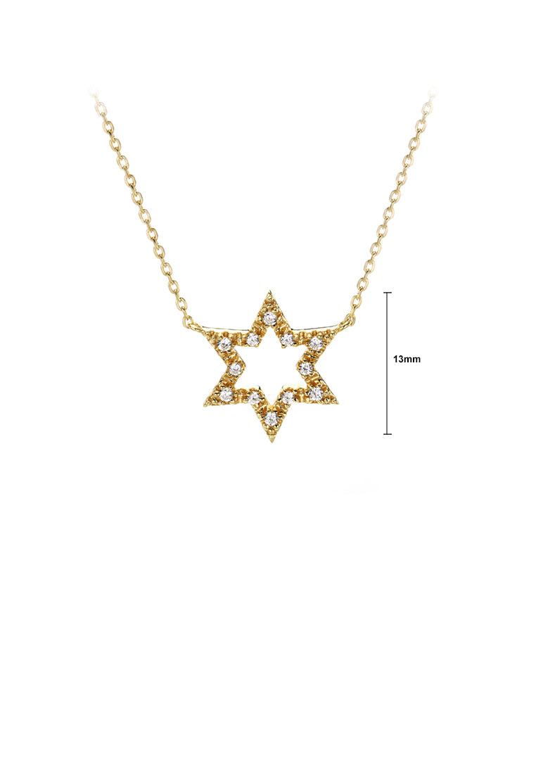 925 Sterling Silver Plated Gold Simple and Fashion Hollow Star Pendant with Cubic Zirconia and Necklace - Luxurious Look