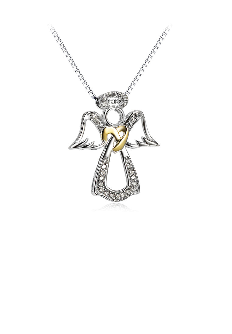 925 Sterling Silver Fashion Temperament Golden Heart-shaped Angel Pendant with Cubic Zirconia and Necklace - Luxurious Look