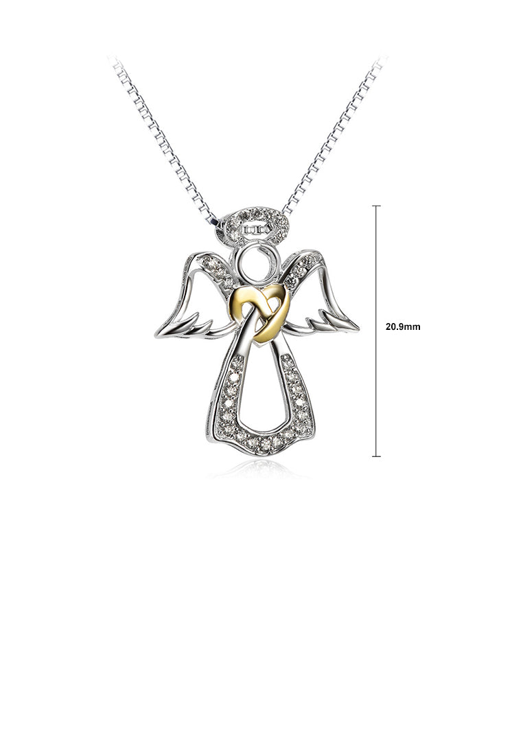 925 Sterling Silver Fashion Temperament Golden Heart-shaped Angel Pendant with Cubic Zirconia and Necklace - Luxurious Look