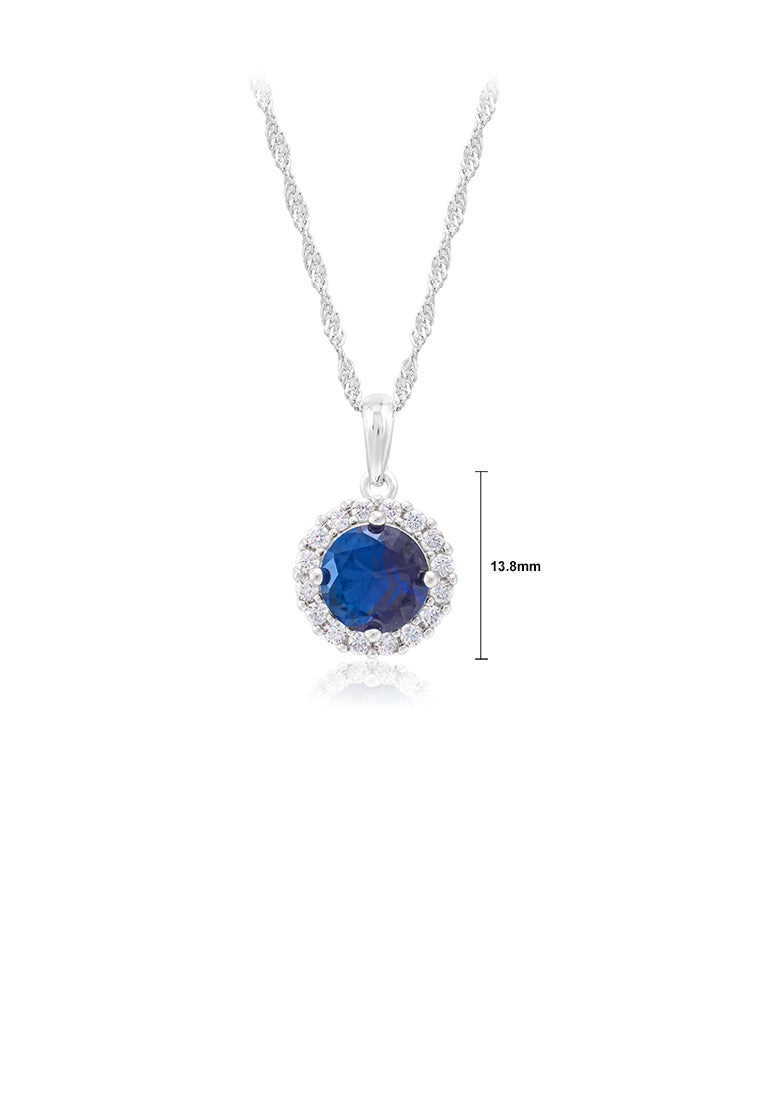 925 Sterling Silver Elegant Bright Geometric Round Pendant with Blue Cubic Zirconia and Necklace - Luxurious Look
