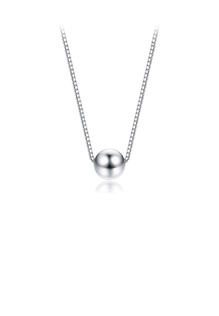 925 Sterling Silver Fashion Simple Geometric Round Bead Pendant with Necklace