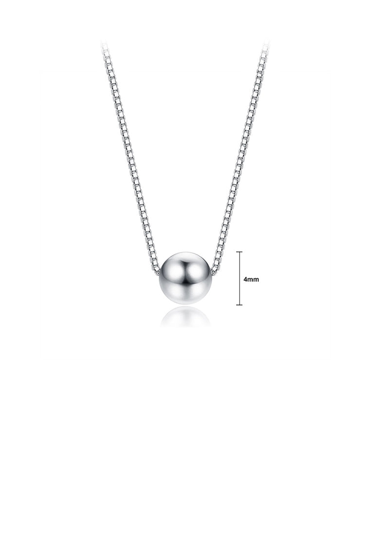 925 Sterling Silver Fashion Simple Geometric Round Bead Pendant with Necklace