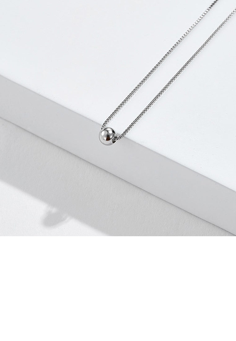 925 Sterling Silver Fashion Simple Geometric Round Bead Pendant with Necklace