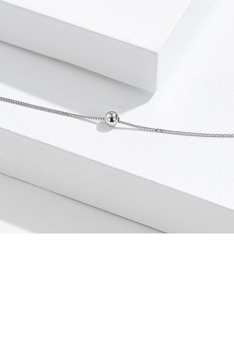 925 Sterling Silver Fashion Simple Geometric Round Bead Pendant with Necklace