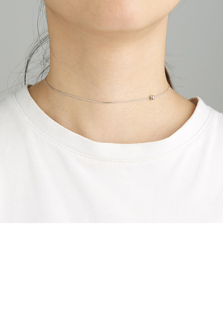 925 Sterling Silver Fashion Simple Geometric Round Bead Pendant with Necklace