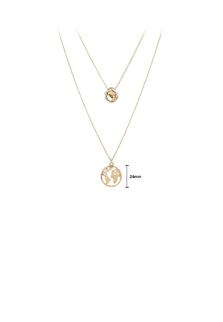 Fashion Simple Plated Gold Hollow Map Geometric Round Pendant with Double Layer Necklace