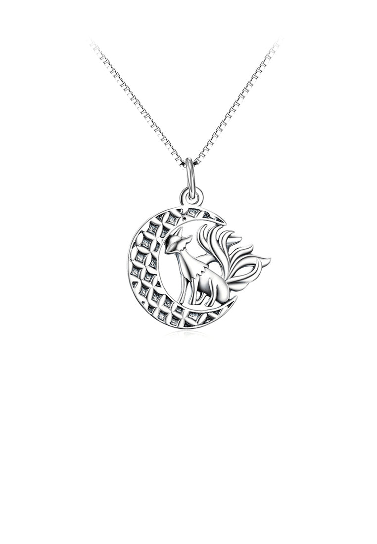 925 Sterling Silver Fashion Personality Nine-tailed Fox Moon Pendant with Necklace