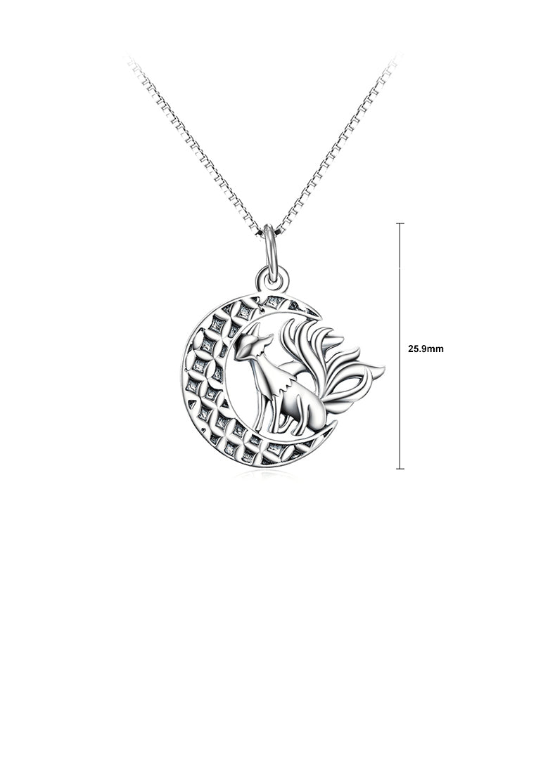 925 Sterling Silver Fashion Personality Nine-tailed Fox Moon Pendant with Necklace