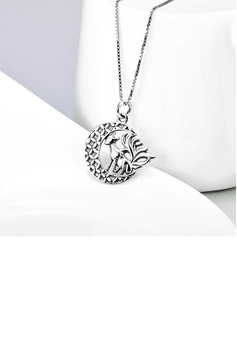 925 Sterling Silver Fashion Personality Nine-tailed Fox Moon Pendant with Necklace