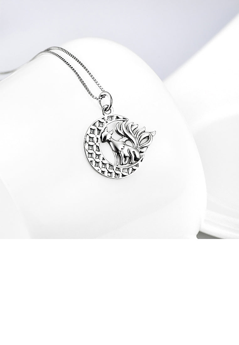 925 Sterling Silver Fashion Personality Nine-tailed Fox Moon Pendant with Necklace